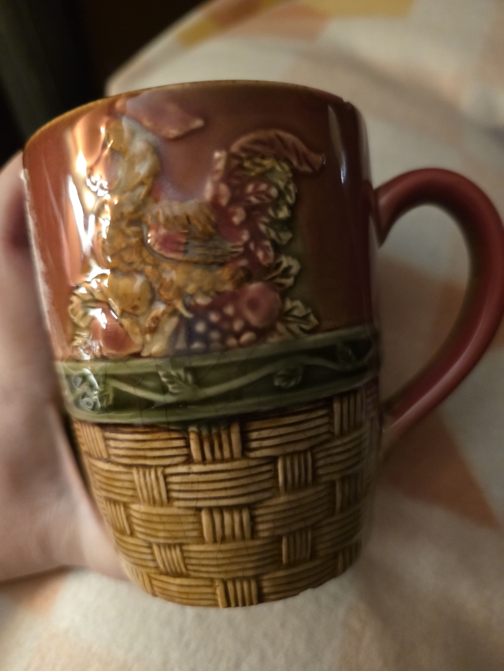 Embossed Harvest Basket Ceramic Mug With Rooster - Multicolor